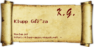 Klupp Géza névjegykártya